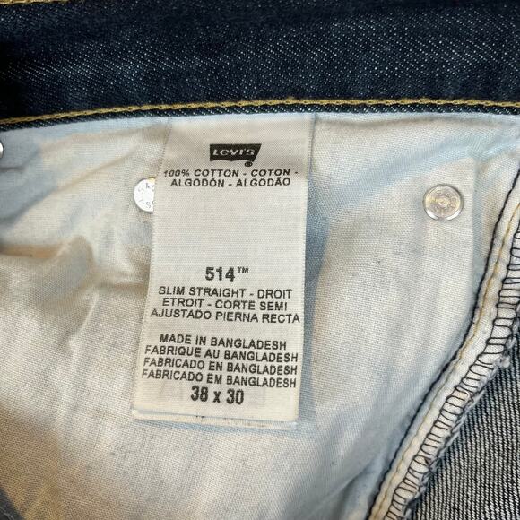 VTG Levis Jeans Mens 38x30 Blue 514 Regular Straight Mid Rise Dark Wash Denim - Picture 9 of 11